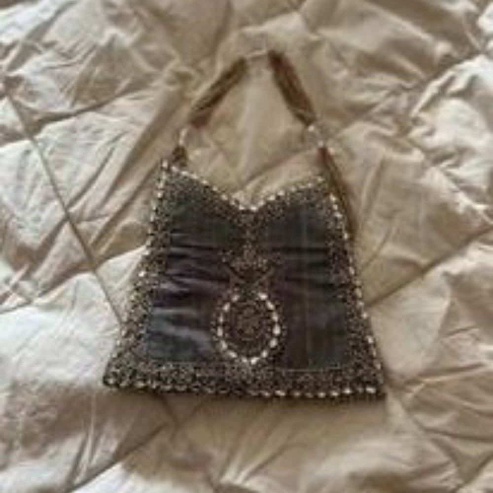 Small cloth bag with beaded handles